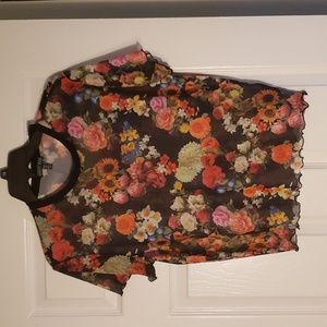 Current Mood Floral Mesh Crop Top - Black and Multicolor